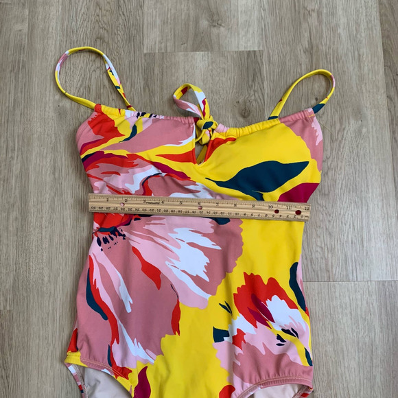 Kona Sol Womens One-piece Swimsuit Size Small Yellow Pink Floral Lightly Padded - Picture 8 of 16